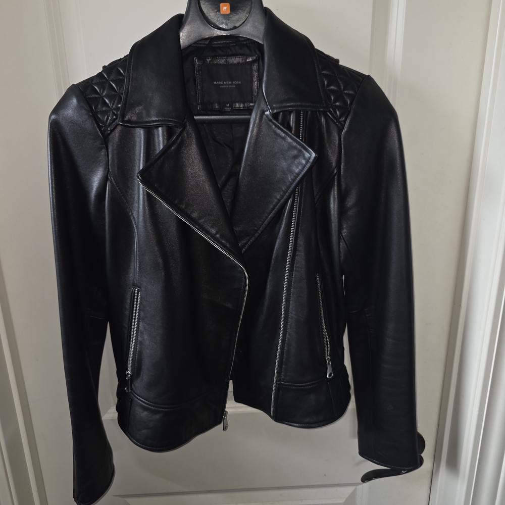 Women's Black Leather Jacket In Size M
